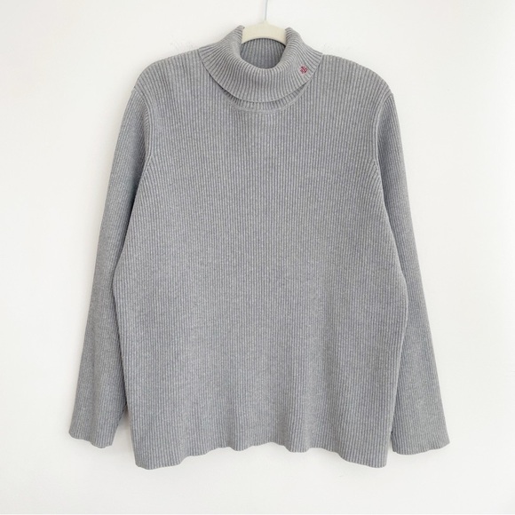 Lauren Ralph Lauren Grey Cotton sweater Ribbed Logo Turtleneck preppy old money - Picture 1 of 11